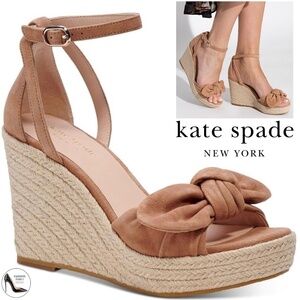 Kate Spade Natural Suede Tianna Espadrille Wedges Beige Leather Platform Sandals